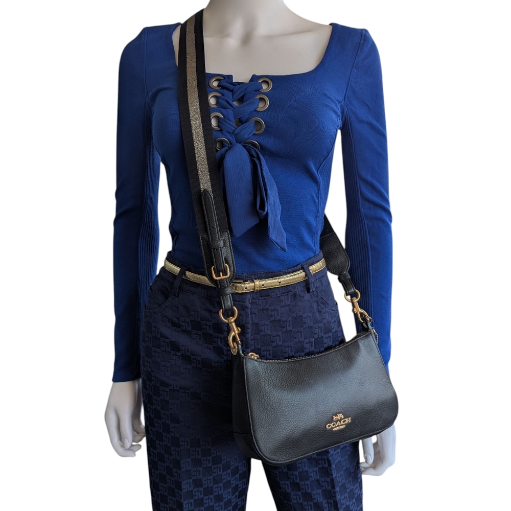 Coach Black Pebbled Leather Crossbody Bag with Gold Hardware
